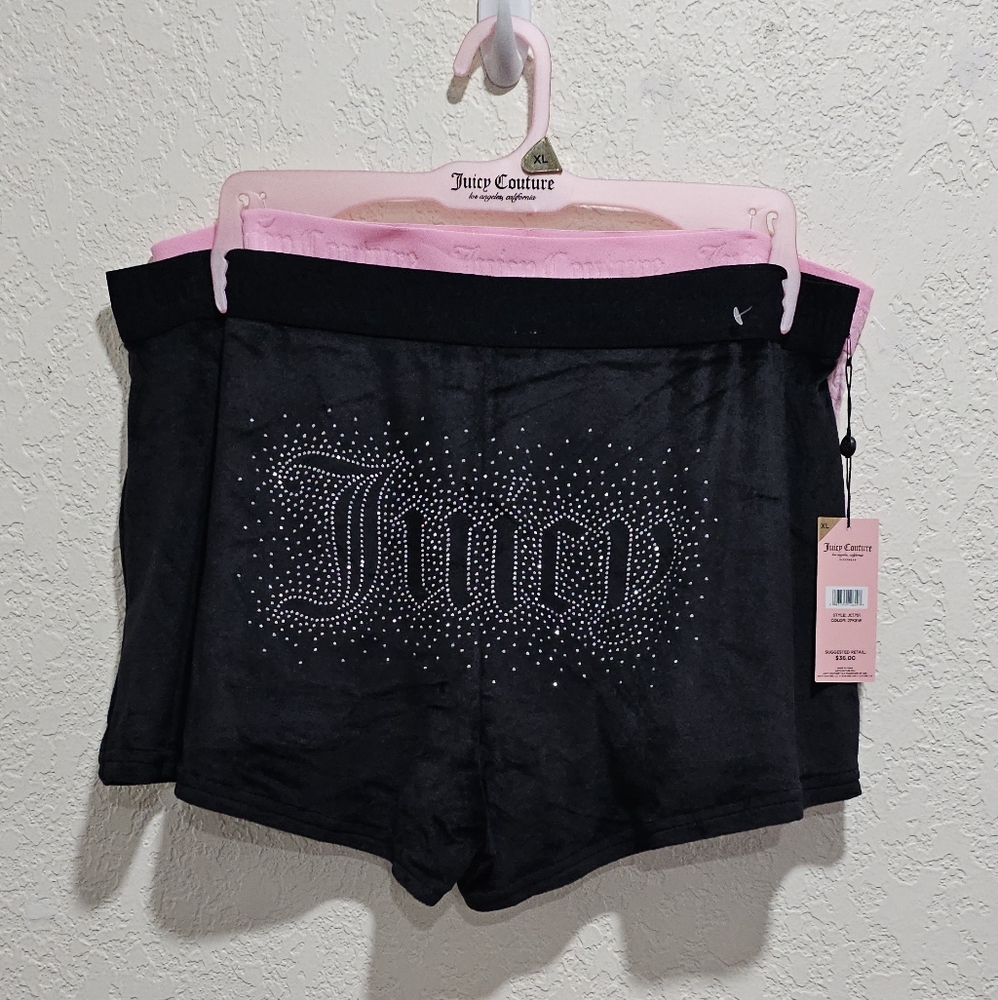 Juicy Couture Pajama Short Black Pink Velour Set XL New Sleepwear